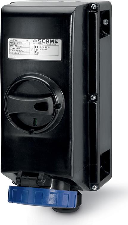 Взривозащитен контакт 2P+Е 16A EX II 2GD с мех. блокировка IP66 Scame