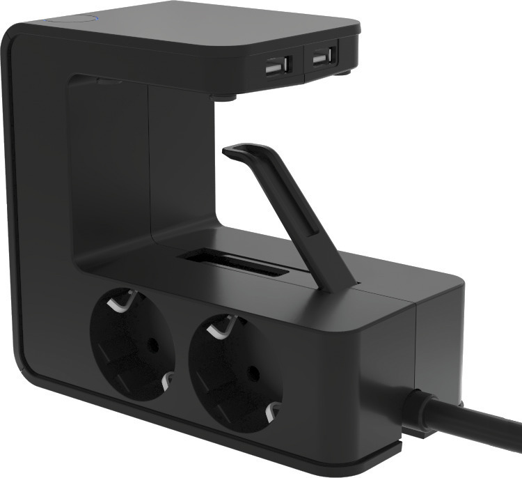 Разклонител ЧЕРЕН 4х2P+E с кабел 1.5 метра и 2хUSB тип A 3.4A 17W U-POWER Corner Legrand