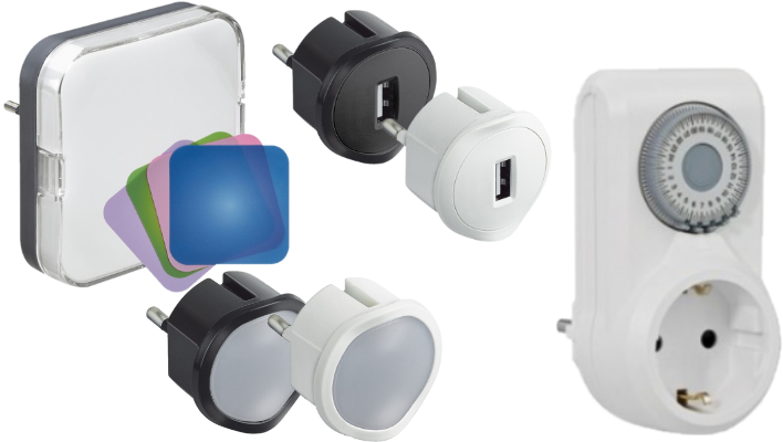 Таймери, лампи и USB зарядни за контакт Legrand