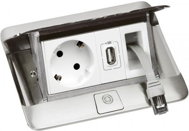 Подова/Мебелна кутия 4 мод. с вкл. монтажен кит цвят МАТИРАНА СТОМАНА (Matt steel finish) Pop-Up кутия Legrand /до изчерпване/