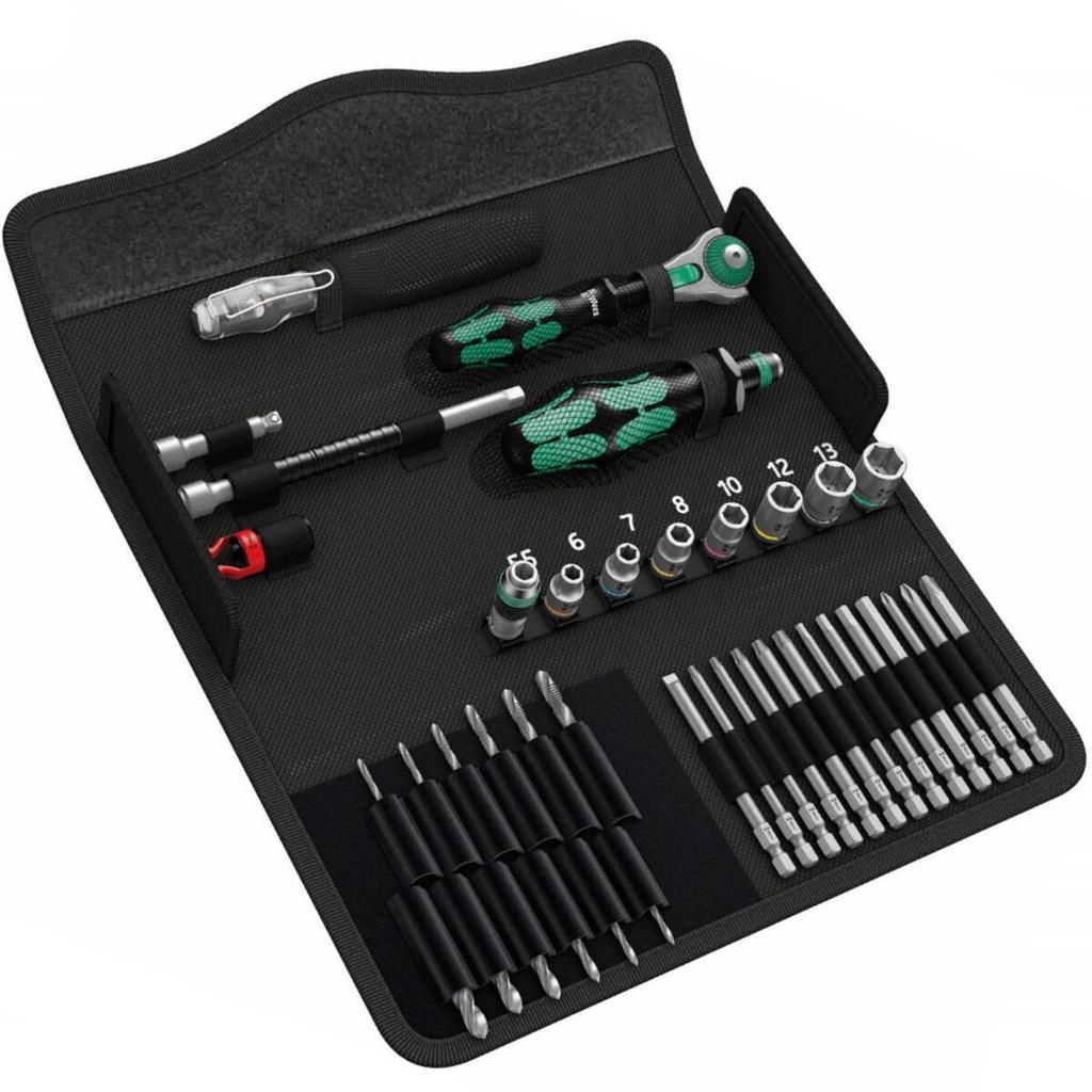 Комплект отвертка с остриета, тресчотка с вложки, адаптери с битове и свредла, фазомер, Kraftform Kompakt M Wera