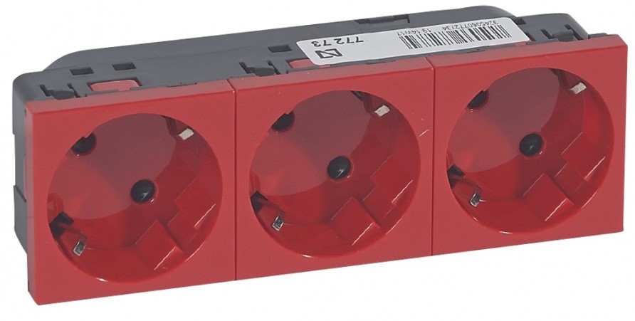 Контакт шуко ТРОЕН 45° 16A 6 мод. цвят червен Mosaic Legrand