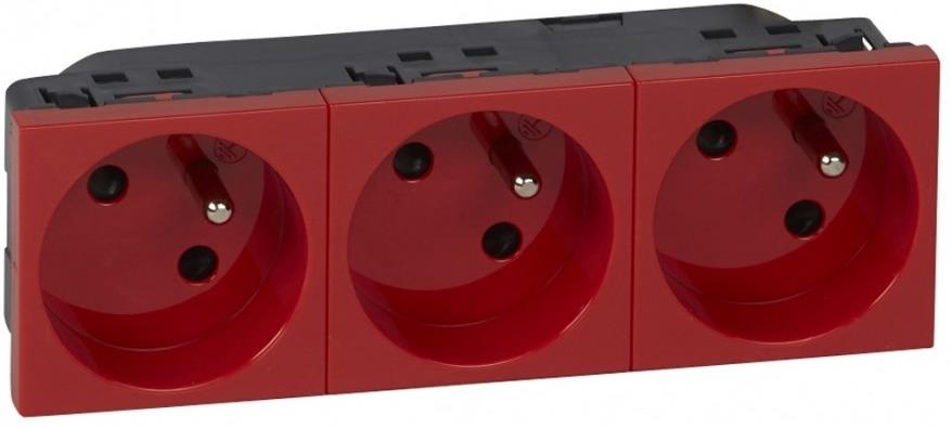 Контакт ФРЕНСКИ стандарт ТРОЕН 45° 6 мод. цвят червен Mosaic Legrand /до изчерпване/