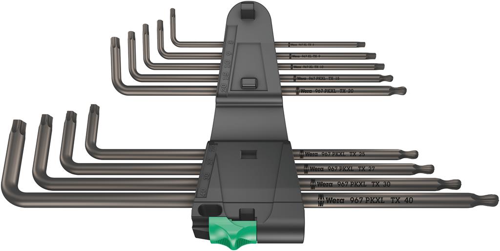 Комплект шестограми TX дълги, 9х (8…40), в щипка, 967 PKXL L-key BlackLaser Wera