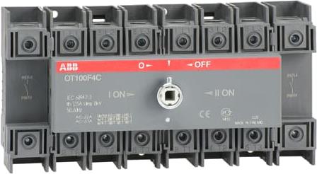 Разединител OT100F4C 100A 4P I-0-II за DIN монтаж без ръкохватка АВВ
