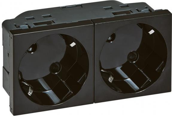 Контакт шуко ДВОЕН 45° 16A 4 мод. цвят Черен Mosaic Legrand /до изчерпване/