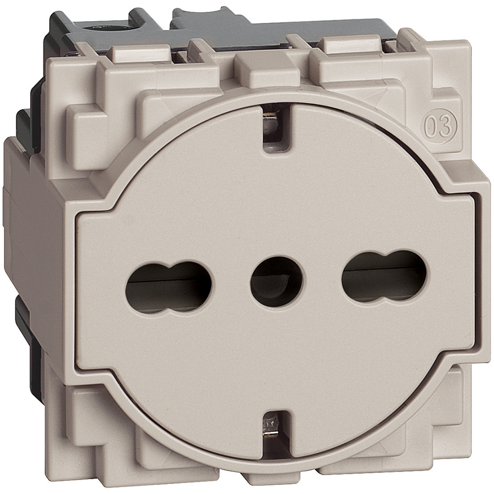 Плосък контакт ШУКО/ИТАЛИАНСКИ стандарт 2P+Е 2 мод. 16A детска защита цвят Крем Living Now Bticino