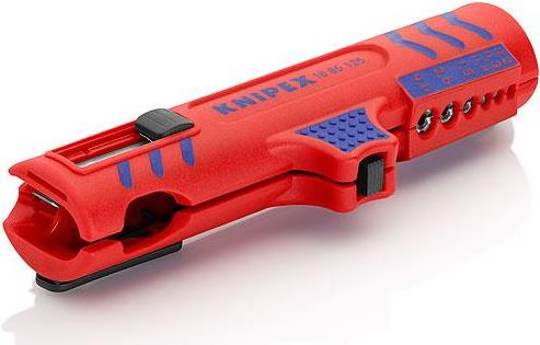 Инструмент за заголване на кабели, с телескопичен нож, за изолация Ø8-13мм, червена ръкохватка 125мм, с фиксатор, Knipex