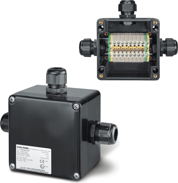 Кутия взривозащитена EX 122х120х90мм IP66, с 4х щуцера М20, 8xWDU 6,0mm², серия Zenith-P ЕX Scame