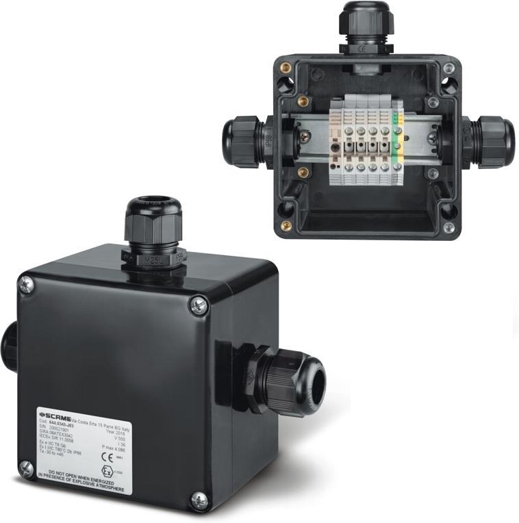 Кутия взривозащитена EX 122х120х90мм IP66, с 4х щуцера М20, 4xWDU 6,0mm², серия Zenith-P ЕX Scame