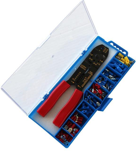 Комплект клещи за кримпване и 10 х 10 изол. кабелни обувки Commel