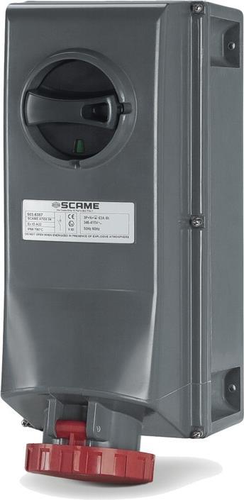Взривозащитен контакт 3P+Е 63A Ex II 2D зона 21/22 с мех. блокировка IP66/IP67 IK10 Scame