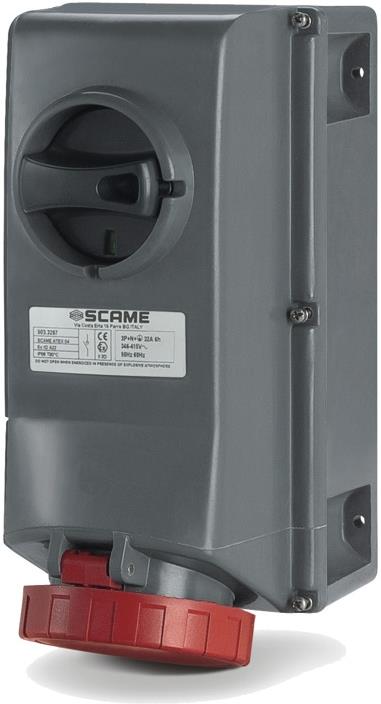 Взривозащитен контакт 3P+Е 16A EX II 2D зона 21/22 с мех. блокировка IP66/IP67 IK10 Scame