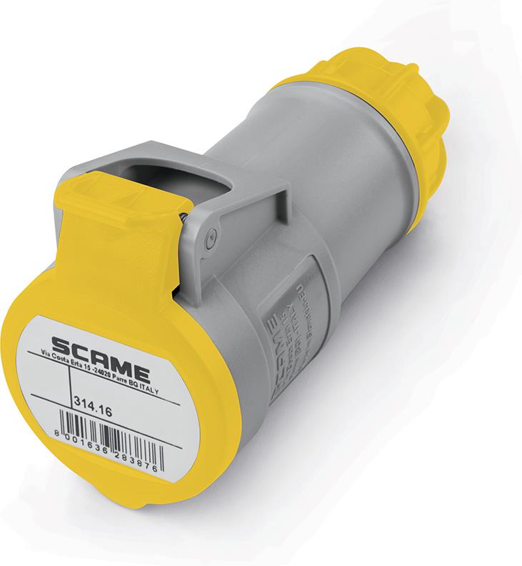 Промишлен контакт подвижен жълт 2P+Е 16A 4h IP44 серия XENIA Scame