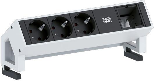 Модул DESK 2 с 3х Шуко и 1х празен модул, цвят Бял, Bachmann