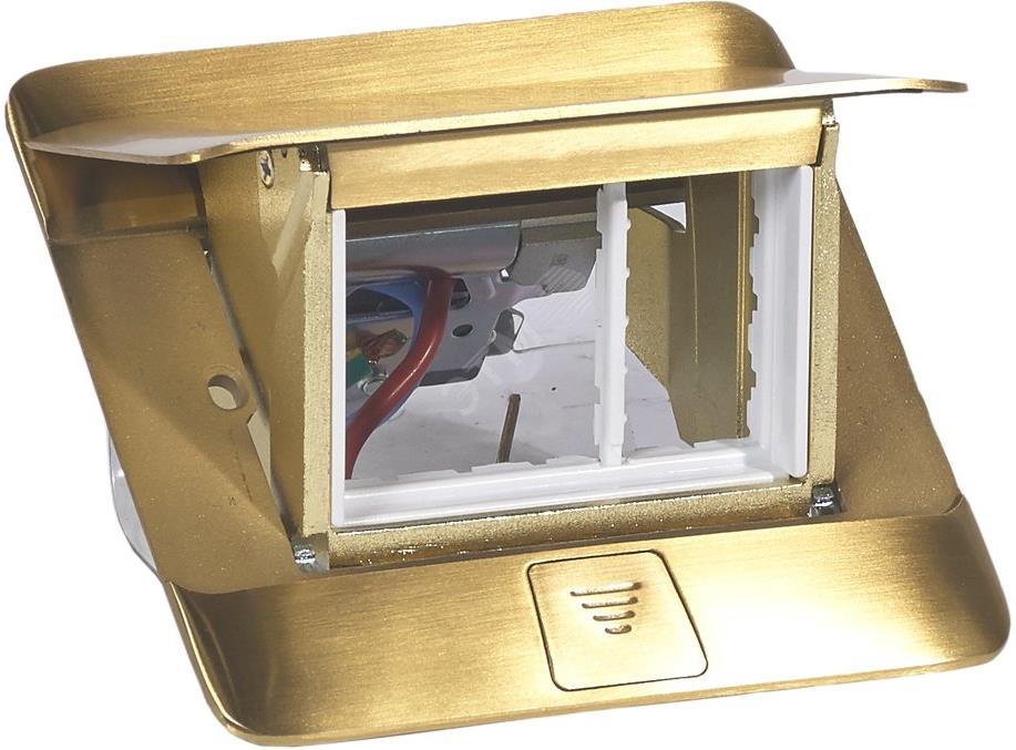 Подова/Мебелна кутия 3 мод. цвят МЕСИНГ (Brush brass) Pop-Up кутия Legrand