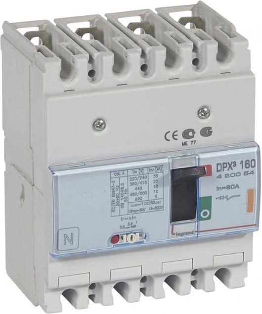 Автомат DPX3 160 TM 4P 80А 25кА регулируем (In x 0.8...1) Legrand