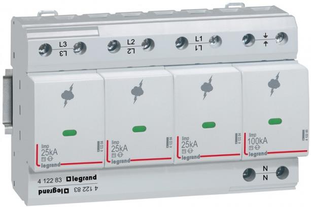 Катоден отводител тип 1+2 SPD 25kA 350V 3P+N с индикация Legrand