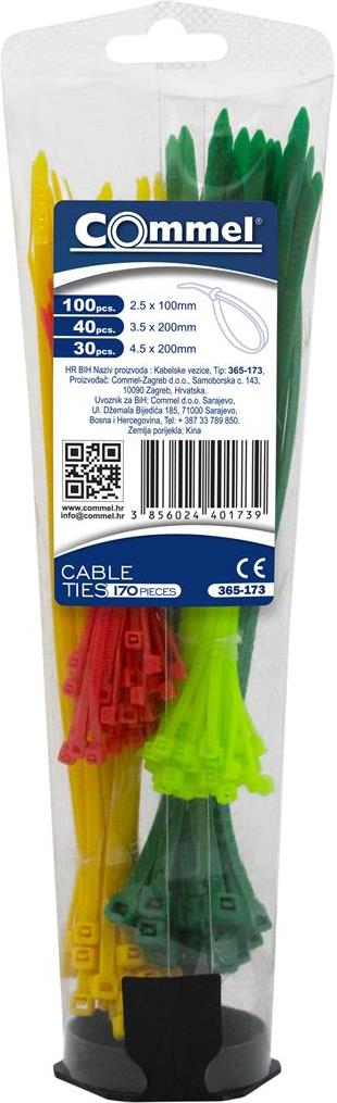 Кутия с кабелни връзки цветни 100х2,5мм-100 броя и 200х3,5мм-40 и 200х4,5-30 броя Commel
