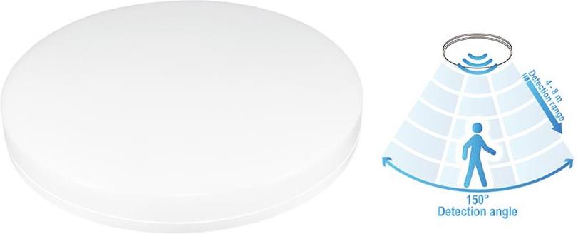 Осветително тяло LED тип плафон с микровълнов сензор 15W IP54 4000K 1250lm  диаметър 220мм Commel