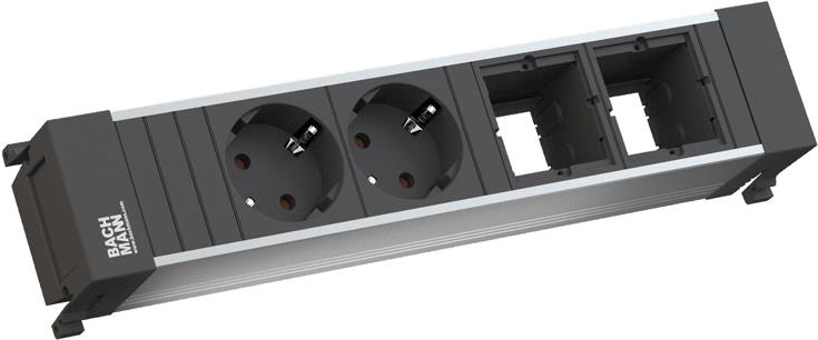 Модул за POWER FRAME 4M с 2х Шуко и 2х празни модула, цвят Черен, Bachmann