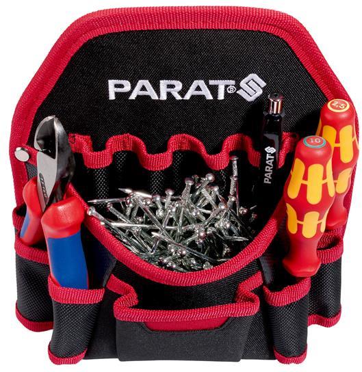 Чанта за колан PARABELT Nail Pocket с 6 джоба за инструменти и колан черна с червен кант PARAT