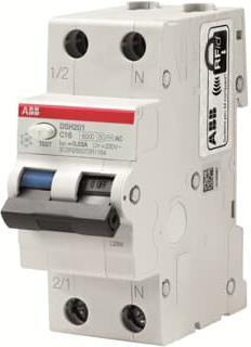 ДТЗ комбинирана DSH201 1P+N 10A крива C 30mA тип AC 6kA 2 мод. ABB