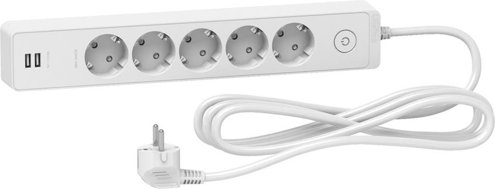 Разклонител бял 5 гнезда, 2xUSB 3 метра /1.5mm2 и ключ серия UNICA SE