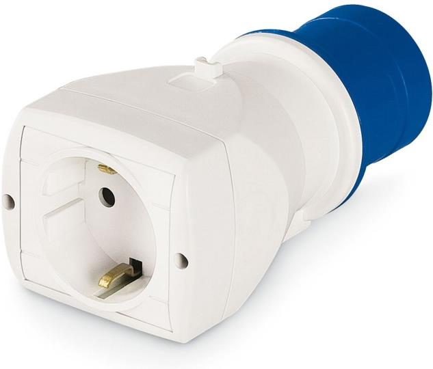 Индустриален адаптер от евро щепсел 2P+Е 16A към шуко 16A серия Adapto Scame