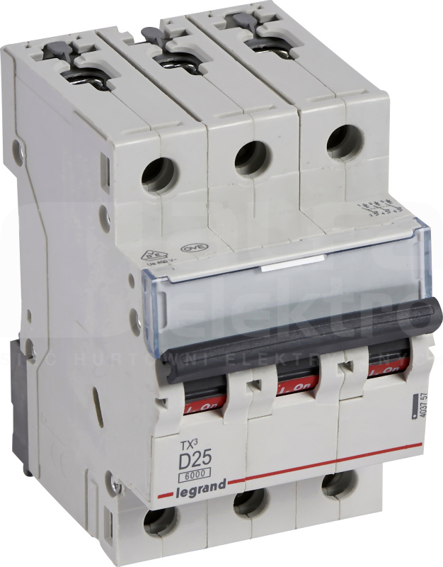 Автоматичен прекъсвач TX3 3P 25А крива D 6kA Legrand