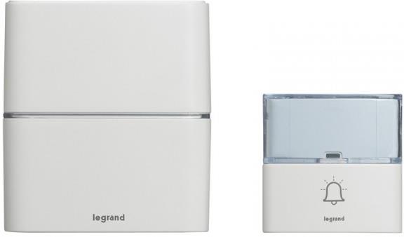 Безжичен звънец Serenity бял в комплект с бутон 200 метра IP54, 30 мелодии и опция за добавяне на MP3 мелодии Legrand