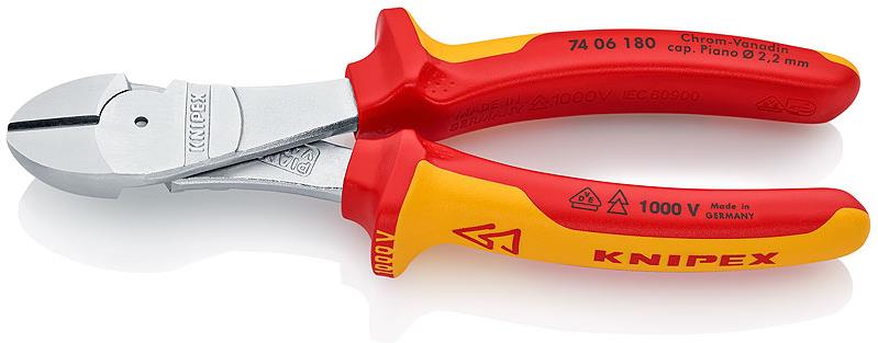 Клещи диагонални резачки усилени, хромирани, VDE 1000V жълто-червена ръкохватка 180мм, Knipex