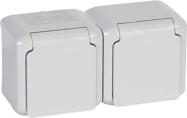 Контакт шуко ДВОЕН IP44 открит монтаж цвят Сив Forix Legrand