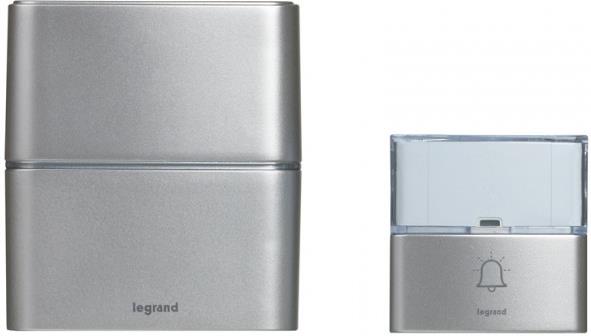 Безжичен звънец Serenity сив в комплект с бутон 200 метра IP54, 30 мелодии и опция за добавяне на MP3 мелодии Legrand