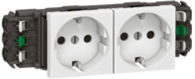 Контакт шуко ДВОЕН DLP версия 16A 4 мод. цвят бял Mosaic Legrand