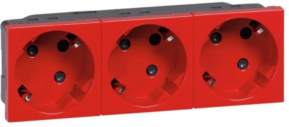 Контакт шуко ТРОЕН 45° 16A с тампер защита 6 мод. цвят червен Mosaic Legrand