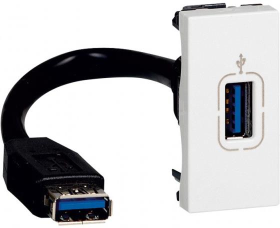 Розетка USB 3.0 за комуникация тип A 1 мод. с кабел 15см. цвят Бял Mosaic Legrand