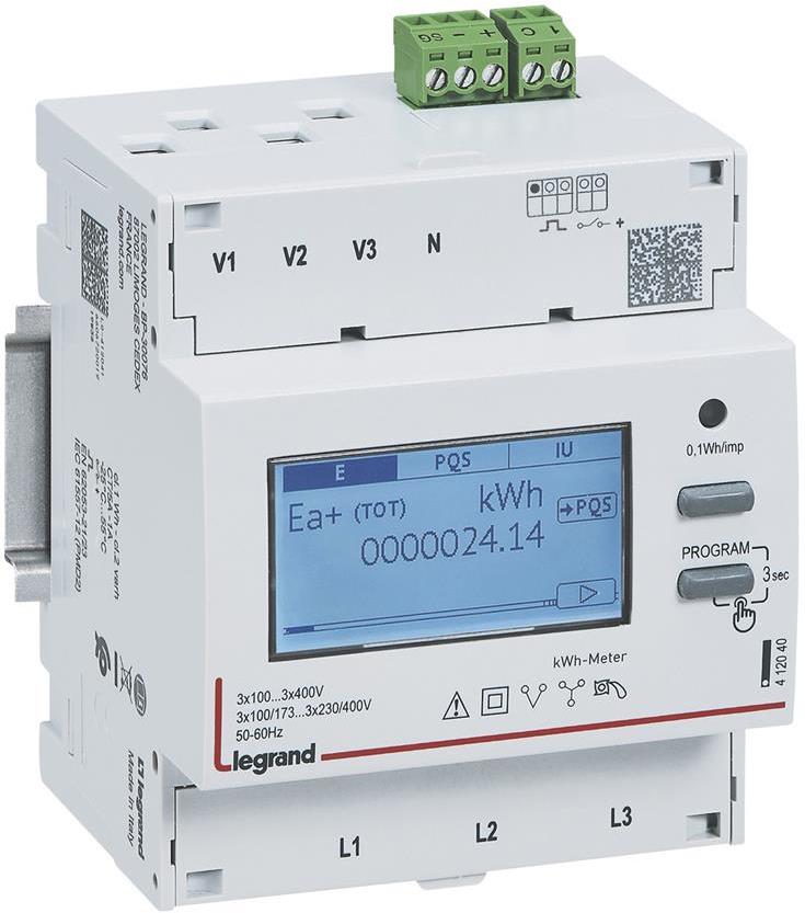 Трифазен електромер за ИНДИРЕКТНО мерене на ел. енергия EMDX3, Modbus, 2 тарифи, за DIN монтаж 4 мод, MID Legrand