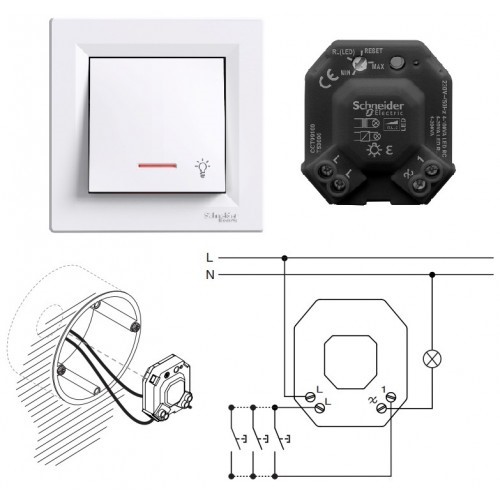 Димер за монтаж в конзола и управление с бутон L=5-200VA LED=4-100VA без неутрала SE