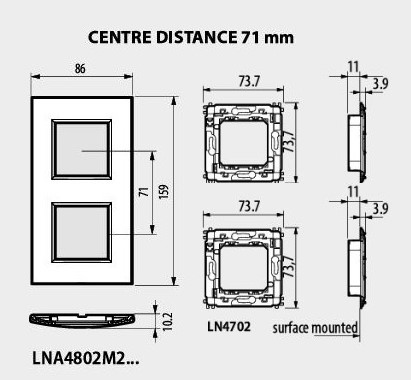 Рамка 2х2 мод. правоъгълна Anthracite LL Bticino