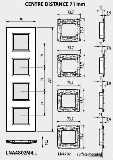 Рамка 4х2 мод. метална правоъгълна Square LL Bticino 