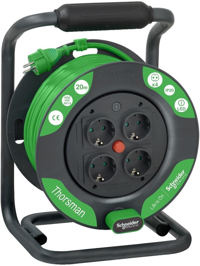 Макара Thorsman 20м IP20 H05VV-F 3G1.5mm2 термична защита 4x шуко SE