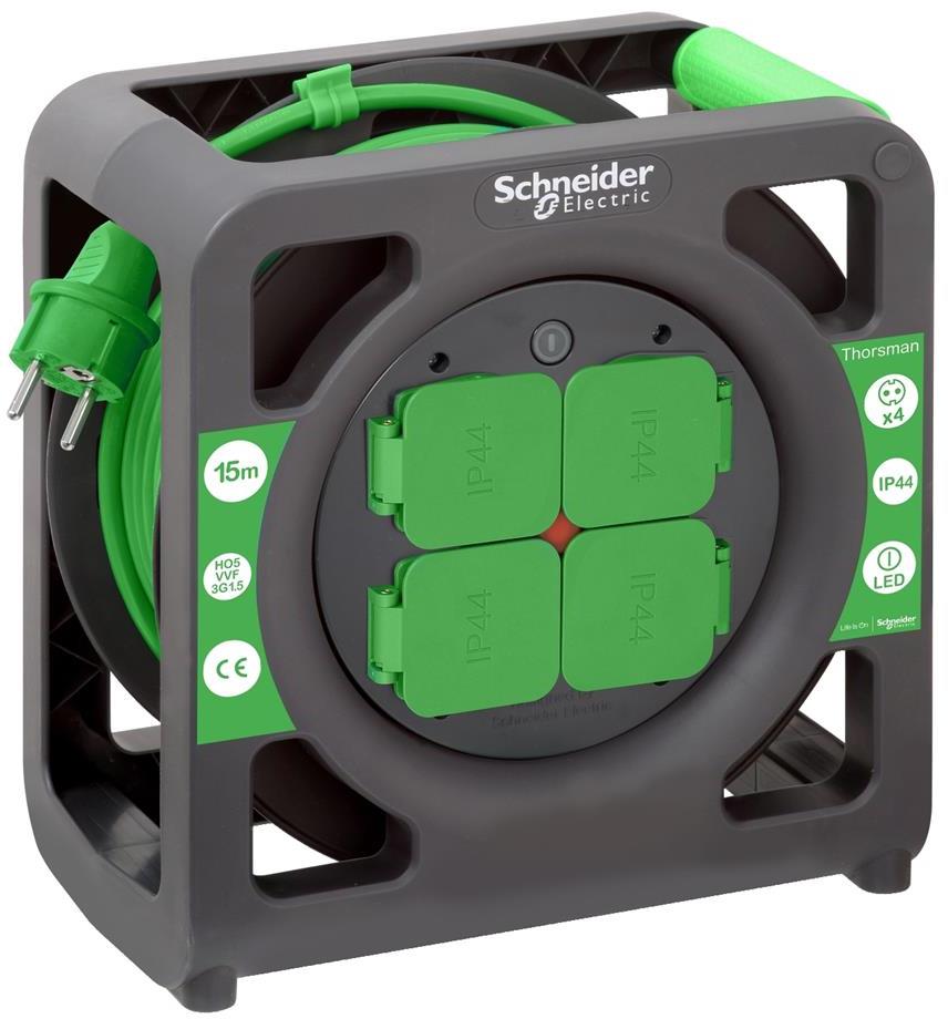 Макара Thorsman 15м IP44 H05VV-F 3G1.5mm2 термична защита 4x шуко SE
