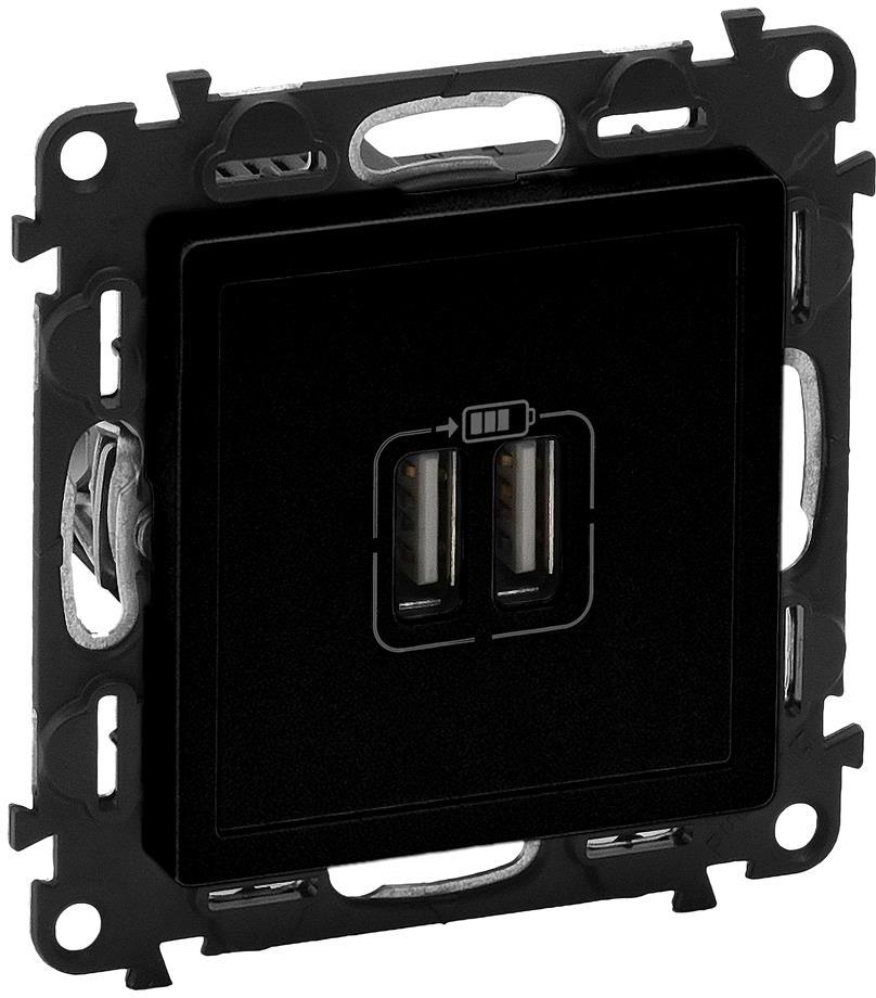 Розетка 2хUSB за зареждане тип A 2.4A 12W цвят Черен Valena Life Legrand
