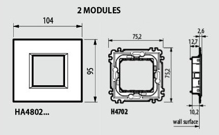 Рамка 2 мод. правоъгълна Blue glass Axolute Bticino /до изчерпване/