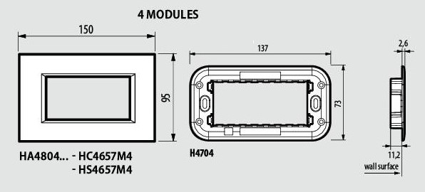 Рамка 4 мод. правоъгълна Tech Axolute Bticino
