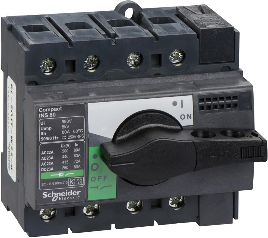 Товаров прекъсвач INS80 4P 80A, за DIN монтаж, с ръкохватка SE