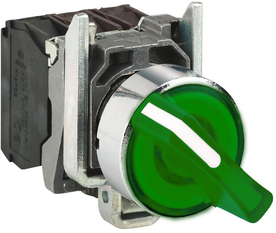 Превключвател зелен 1-2 1NO-1NC светещ 230...240Vac Ø22mm XB4 SE