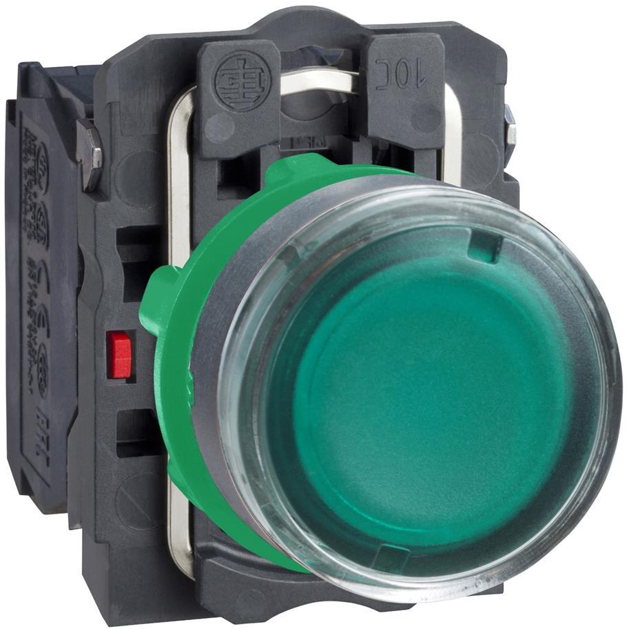Бутон сглобен зелен 1NO-1NC светещ 230...240Vac Ø22mm XB5 SE