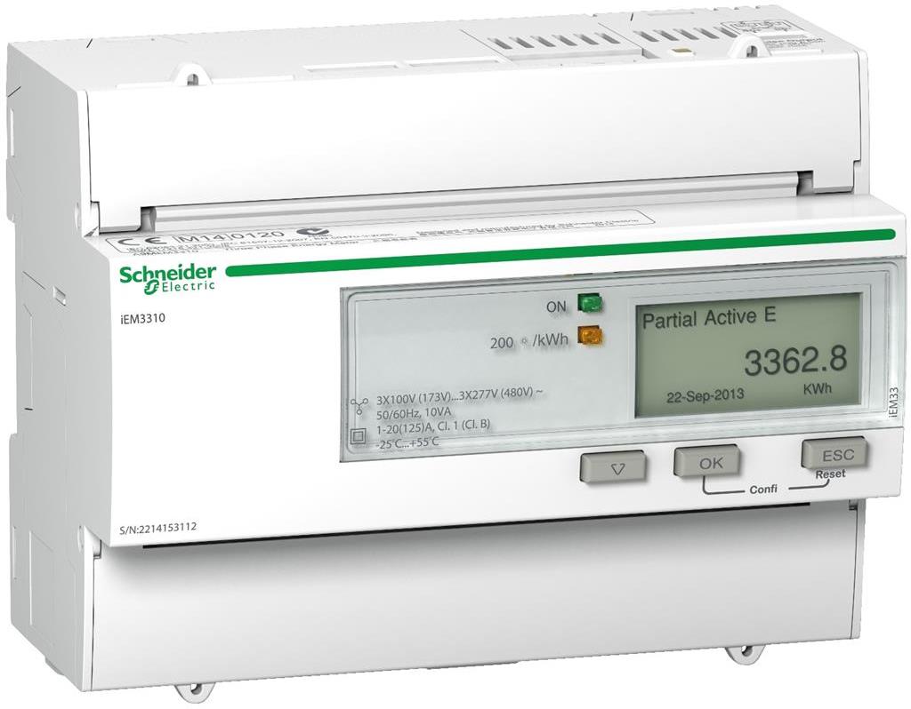 Трифазен електромер за ДИРЕКТНО мерене на ел. енергия Acti 9 iEM, импулсен изход, еднотарифен, за DIN монтаж 7 мод, 125A, MID SE